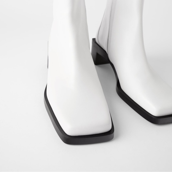 Zara Heeled Leather Square Toe Ankle Boots - Picture 1 of 6